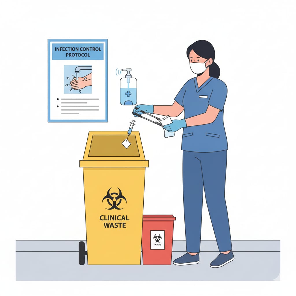 Infection control and safe waste disposal procedures