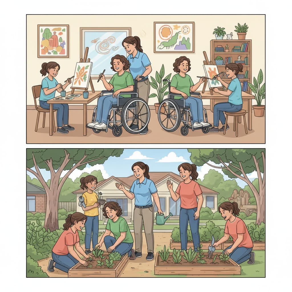 Innovative community participation activities including art classes and gardening