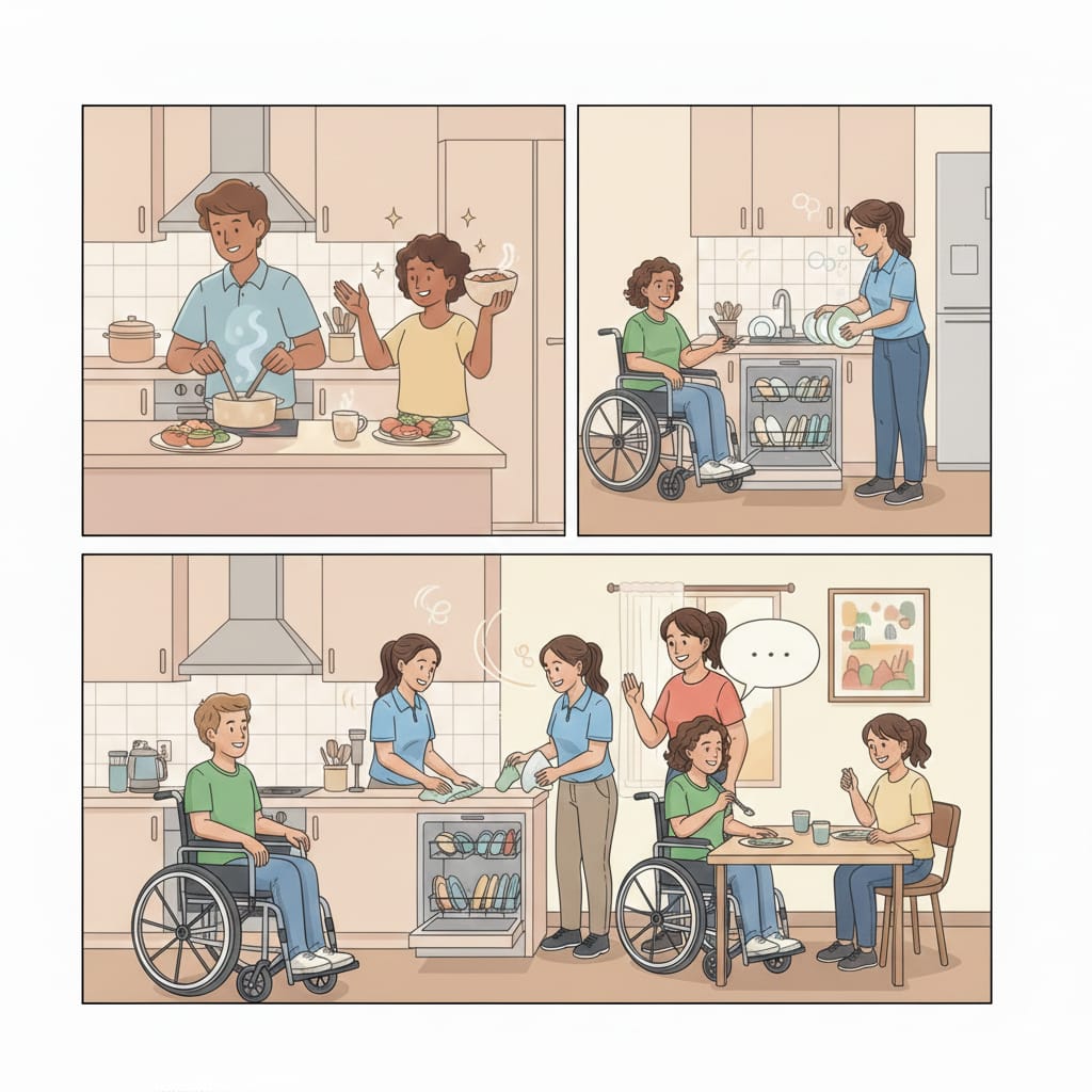 Daily tasks and shared living support including cooking and kitchen activities